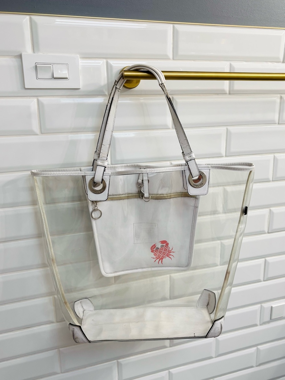 Coach Clear Vinyl and White Leather Oversized Beach Tote, F16594 - Picture 4 of 6